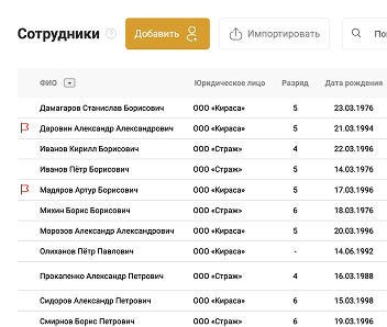 Список сотрудников в платформе Архангел